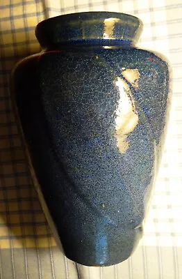 $185 • Buy 8 1/4  Zanesville Stoneware Art Pottery Deep Blue  Tobacco Leaf   Vase #102