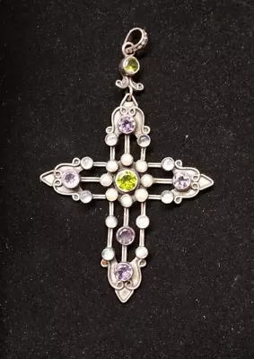 Vintage NB Nicky Butler 925 Sterling Silver Gemstone Cross Pendant • $149.95