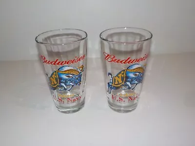 Lot Of 2 Budweiser Beer Glasses Salutes U.S. Navy USN Pint Vintage • $17.99