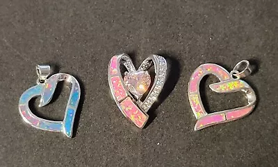 Heart  Fire Opal 3 Piece Lot Silver Jewelry Necklace Pendants 1701 • $5.50