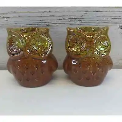 Vintage Pair Ceramic Owl Tea Light/Votive Candle/Incense Holder/Fairy Lamp • $19.95