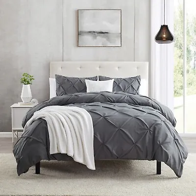 Pinch Pleat Duvet Cover Set 3 Piece Luxurious Pintuck Comforter Cover By Nymbus • $38.99