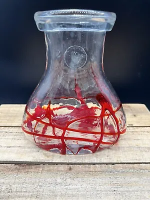 Margies Garden Westlake Village Hand Blown Red And Clear Glass Jug USA • $15