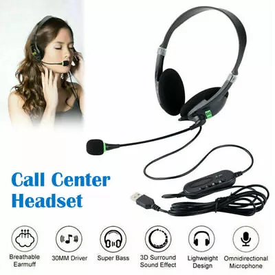 £10.29 • Buy USB Wired Headset Call Centre Noise Cancelling With Microphone For PC Laptop UK
