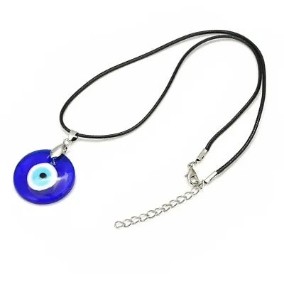 Evil Eye Greek Pendant Necklace Gift Mandala Yoga Reiki Protection Leather Black • $9.90