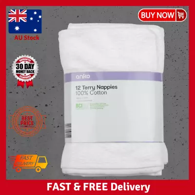 12 Pack Cotton Cloth Nappies Terry Towelling Reusable Soft Nappy Infant New Born • $25.99