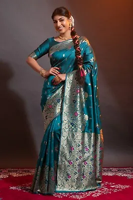 $37.05 • Buy Indian Traditional Wedding Banarasi Saree Bollywood Ethnic Party Wear Woven Sari