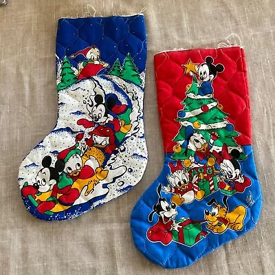 Disney Vintage Quilted 2 Christmas Stockings Mickey Mouse Handmade Unfinished • $12.99