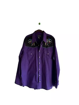 Pearl Snap High Noon Shirt Purple Country Western Rodeo Dream Embroidered XLG • $39