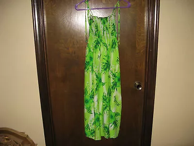 Vintage Womens Green Hawaiian Aloha Strappy Halter Dress Floral Tropical Size OS • $16.95