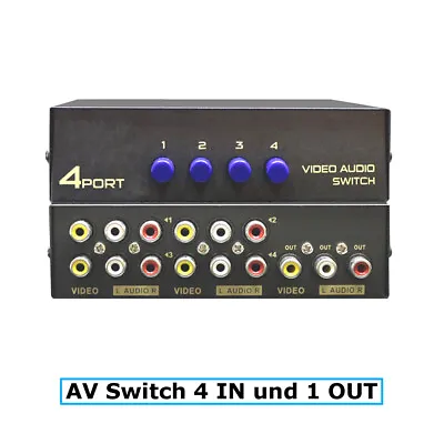 E32C Audio Video RCA AV Switch 4:1 Selector Box Splitter Switch RCA Cable • $17.06