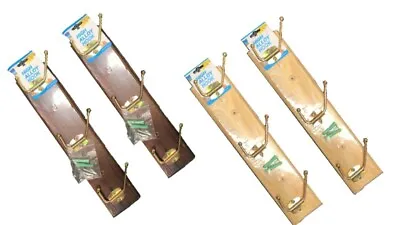 2 X STRONG WOODEN WALL COAT HANGER 3 HOOK Hangers Clothes Pine Wood Rack Pegs UK • £7.14