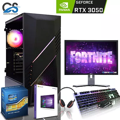 GAMING PC BUNDLE 27  INCH SCREEN INTEL CORE I7 16GB RAM SSD+1TB HDD 8GB RTX 3050 • £234.99