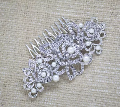 Vintage Hair Comb Bridal Wedding Crystal Rhinestone Pearl Hair Accessories 4919 • $11.99