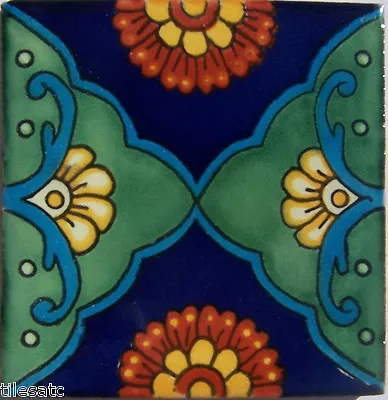 C324 - Mexican Handmade Talavera Clay Tile Folk Art 4x4   Handpainted • $1.79