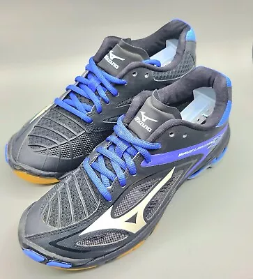 Mizuno Wave Lightning Z3 Volleyball Shoe Black Blue Womens Size 7 Pre Owned • $24.99