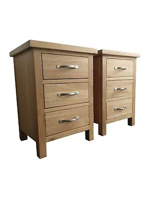 Matching Pair Regal Light Oak Bedside Cabinets / Solid Wood Bedroom Lamp Tables  • £189