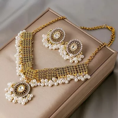 Pearl Necklace Earrings Dubai African Jewelry  Indian Choker Kundan Jewelry • $27.99