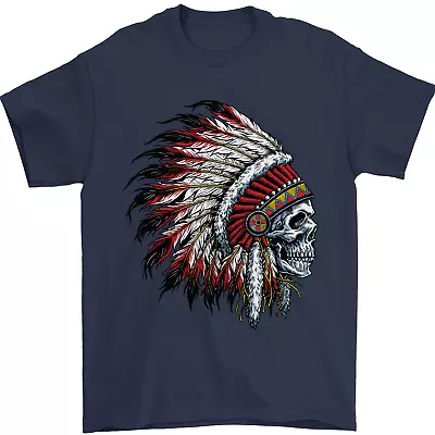 Indian Skull Headdress Biker Motorbike Mens T-Shirt 100% Cotton • £8.49