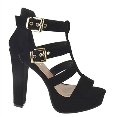 Top Moda Thomas-47 Faux Suede Strappy Platform Chunky High Heel Dress Sandals • $34.98