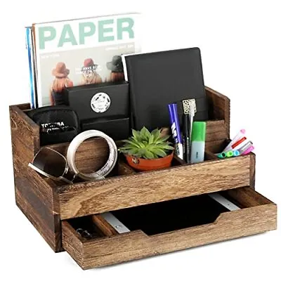 Desk Organizer Wood Vintage Desk Organizer With Drawers File Organizer For ... • $35.64