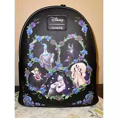 Loungefly Disney Villains Mini Backpack Villain Characters Dark Flowers Bag • $58