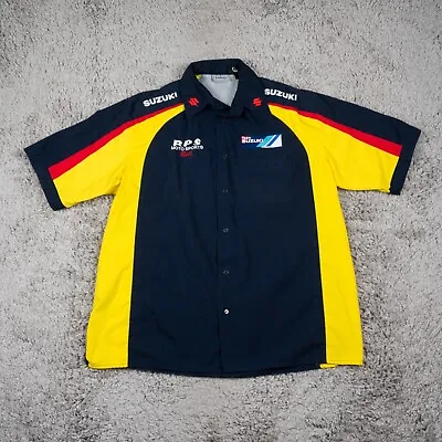 Team Suzuki Moto Sports Button Up Shirt Men Size XL Blue Yellow Racing Garage • $44.95