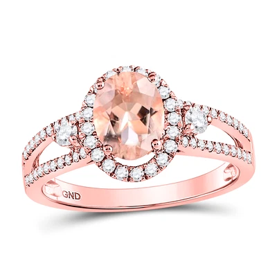 $1598.67 • Buy 10K Rose Gold Oval Morganite Solitaire Ring White Diamond Halo Gemstone Band
