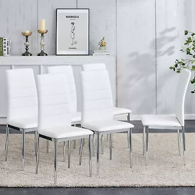 Modern White 6-piece Set Of PU Leather Chairs With Electroplated Metal Legs. • $196.30