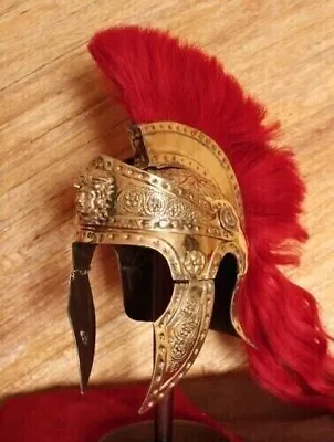 Medieval Brass Praetorian Knight Roman Helmet With Crest Red Plume Gift • $165.75