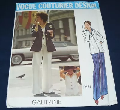 Vintage Vogue Couturier Pattern #2681 Galitzine Jacket Pants Vest Shirt Size 16 • $12.97