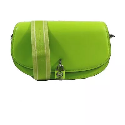 Michael Kors Geranium Medium Leather Messenger Bag Shoulder Charm Light Green La • $304.63