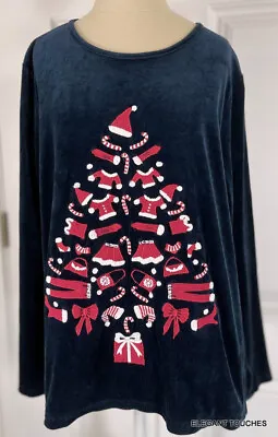 Michael Simon Lite Christmas Black Velour Sweater Womens L Santa Applique • $59.99