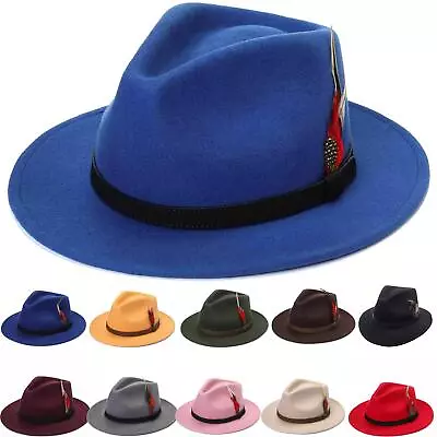 Felt Fedora Hat For Men Feather Hat Adjustable Band Wool Hat Trilby Hat For Men  • £24.95