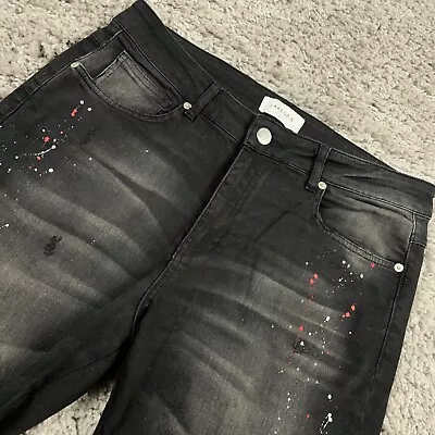 Lakenzie Jeans Mens Large (34x32) Black Paint Splat Rips Streetwear Skater Punk • $29.95