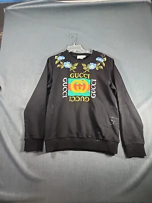 VINTAGE GUCCI Embroidered  Logo LOVED Studded Distressed Sweatshirt XXL • $550