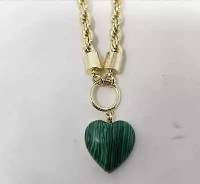 New J Crew Factory Heart Green Stone Gold Chain Necklace • $29.99