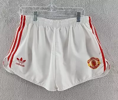 VTG Adidas Manchester United Football White Shorts Size Large Era Ronaldo • $88.95