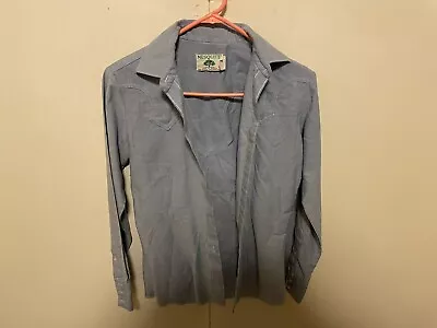 Vintage Mesquite Niver 10/32 Blue  Western Cowboy Rockabilly Shirt  Men's Small • $45