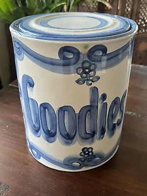 ✅ M A Hadley Pottery Stoneware Goodies Canister Cookie Jar Please Fill Me! 8.5” • $40