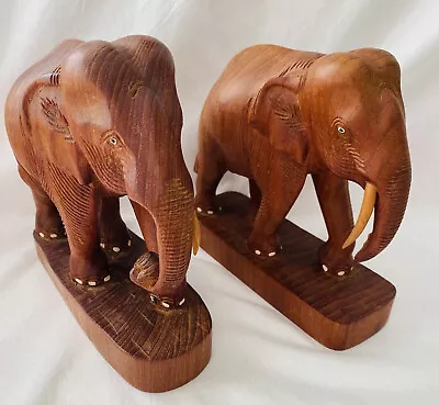 Vintage 70s Indian Elephant Hand Carved Wood Teak 7  X 7  X 2.5” - As-Is • $20
