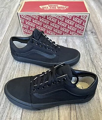 VANS All Black Old Skool Low Top Off The Wall Trainers UK Size 7.5 • £9.99