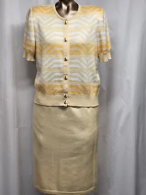 MITA Vintage Knit Skirt Suit Size 8 Yellow Made In USA • $34.95
