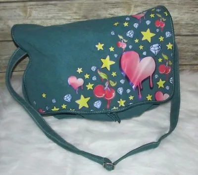 RED Marc Ecko Teal Canvas Emoji Print Style Purse Shoulder Bag CrossBody • $32.99