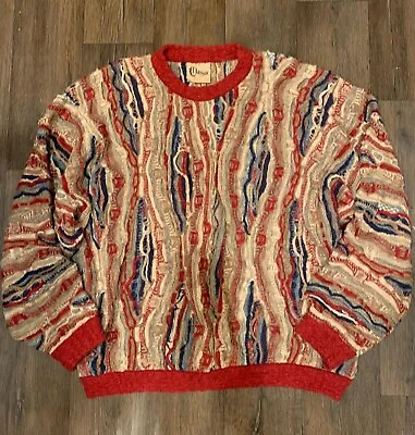 Vintage Retro CLASSIC COOGI Sweater Australia 3D Knit XL Red/Whites  • $230