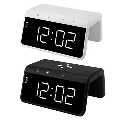 $46 • Buy Dual Alarm Clock W/USB 5V 10W QI Wireless Charging/Charger RGB LED Night Light