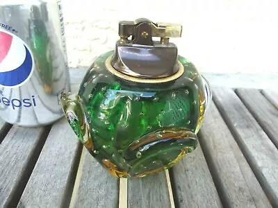 Vtg Murano Art Glass Table Lighter Green / Amber / W Controlled Bubbles Free S/H • $74.99