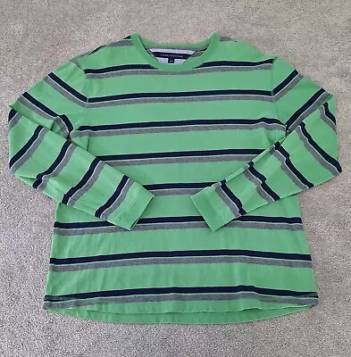 Tommy Hilfiger T-Shirt Men's Size Large Green Striped Casual Long Sleeve Adult • $13.04