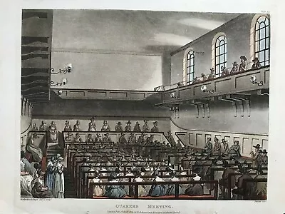 £39.99 • Buy 1809 Antique Print; Quaker's Meeting House, London After Pugin /Rowlandson