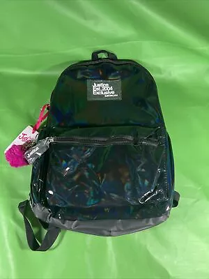 Justice Shiny Black Glow  Backpack Bookbag Logo Accent Kids NEW VV • $18.90